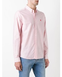 Chemise à manches longues à rayures verticales blanc et rose AMI Alexandre Mattiussi