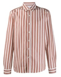 Chemise à manches longues à rayures verticales blanc et rose Brunello Cucinelli