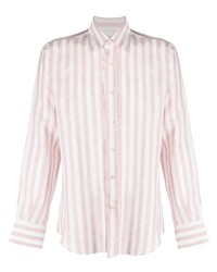 Chemise à manches longues à rayures verticales blanc et rose Canali