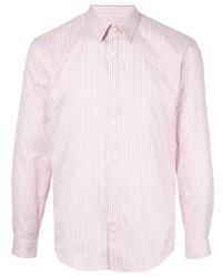 Chemise à manches longues à rayures verticales blanc et rose Cerruti 1881