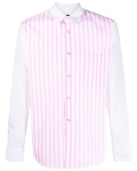 Chemise à manches longues à rayures verticales blanc et rose Comme Des Garcons Homme Plus