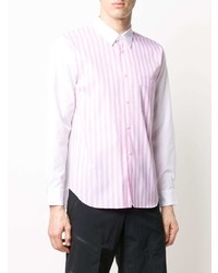 Chemise à manches longues à rayures verticales blanc et rose Comme Des Garcons Homme Plus