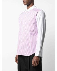 Chemise à manches longues à rayures verticales blanc et rose Comme Des Garcons Homme Plus