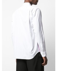 Chemise à manches longues à rayures verticales blanc et rose Comme Des Garcons Homme Plus