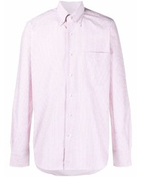 Chemise à manches longues à rayures verticales blanc et rose Orian