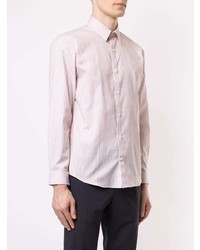 Chemise à manches longues à rayures verticales blanc et rose Cerruti 1881