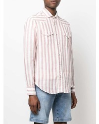 Chemise à manches longues à rayures verticales blanc et rose Eleventy