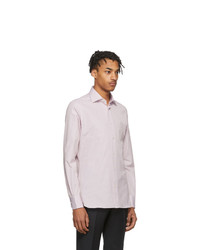 Chemise à manches longues à rayures verticales blanc et rose Ermenegildo Zegna