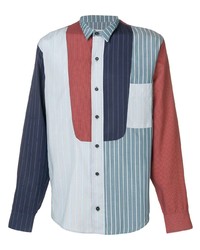 Chemise à manches longues à rayures verticales blanc et rouge et bleu marine