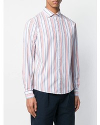 Chemise à manches longues à rayures verticales blanc et rouge et bleu marine Sun 68