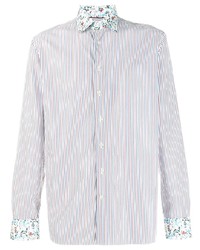 Chemise à manches longues à rayures verticales blanc et rouge et bleu marine Etro