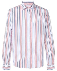 Chemise à manches longues à rayures verticales blanc et rouge et bleu marine Sun 68