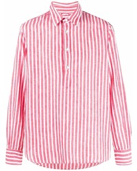 Chemise à manches longues à rayures verticales blanc et rouge Aspesi