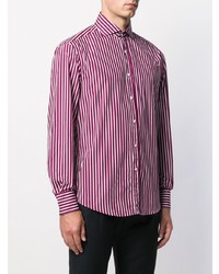 Chemise à manches longues à rayures verticales blanc et rouge Brunello Cucinelli