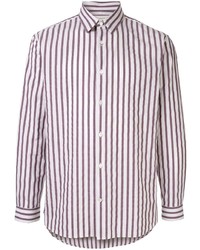 Chemise à manches longues à rayures verticales blanc et rouge Cerruti 1881
