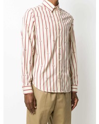 Chemise à manches longues à rayures verticales blanc et rouge Gucci