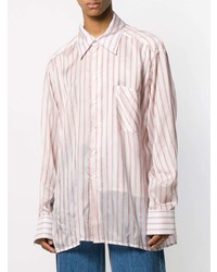 Chemise à manches longues à rayures verticales blanc et rouge Botter