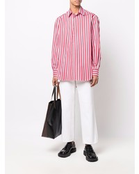 Chemise à manches longues à rayures verticales blanc et rouge Etro