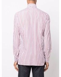 Chemise à manches longues à rayures verticales blanc et rouge Barba