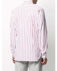 Chemise à manches longues à rayures verticales blanc et rouge Barba