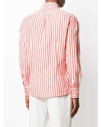 Chemise à manches longues à rayures verticales blanc et rouge Brunello Cucinelli