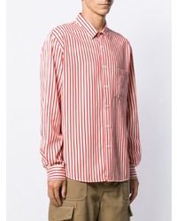 Chemise à manches longues à rayures verticales blanc et rouge Ami Paris