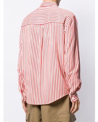 Chemise à manches longues à rayures verticales blanc et rouge Ami Paris