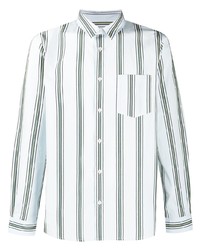 Chemise à manches longues à rayures verticales blanc et vert A.P.C.
