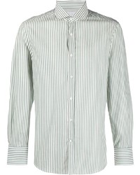 Chemise à manches longues à rayures verticales blanc et vert Brunello Cucinelli