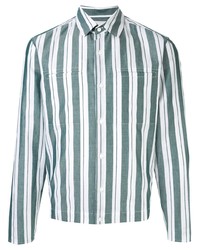 Chemise à manches longues à rayures verticales blanc et vert Cerruti 1881