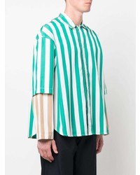 Chemise à manches longues à rayures verticales blanc et vert Sunnei