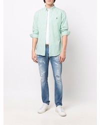 Chemise à manches longues à rayures verticales blanc et vert Polo Ralph Lauren