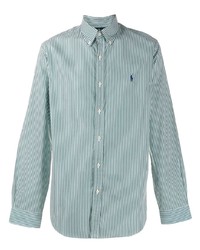 Chemise à manches longues à rayures verticales blanc et vert Ralph Lauren