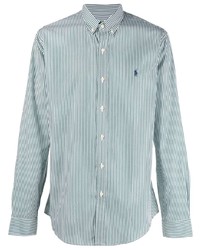 Chemise à manches longues à rayures verticales blanc et vert Ralph Lauren