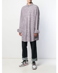 Chemise à manches longues à rayures verticales blanc et violet Maison Margiela