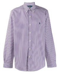 Chemise à manches longues à rayures verticales blanc et violet Ralph Lauren