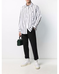 Chemise à manches longues à rayures verticales blanche et noire Ami Paris