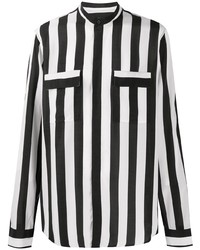Chemise à manches longues à rayures verticales blanche et noire Balmain