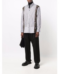 Chemise à manches longues à rayures verticales blanche et noire Versace
