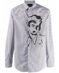 Chemise à manches longues à rayures verticales blanche et noire Emporio Armani