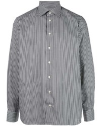 Chemise à manches longues à rayures verticales blanche et noire Eton