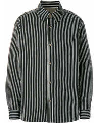 Chemise à manches longues à rayures verticales blanche et noire Lanvin
