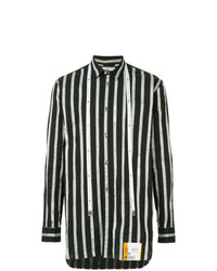 Chemise à manches longues à rayures verticales blanche et noire Maison Mihara Yasuhiro
