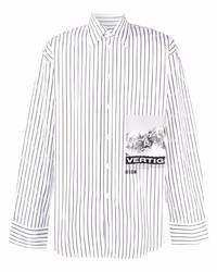 Chemise à manches longues à rayures verticales blanche et noire MSGM