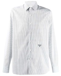 Chemise à manches longues à rayures verticales blanche et noire Prada