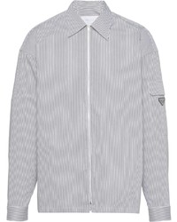 Chemise à manches longues à rayures verticales blanche et noire Prada