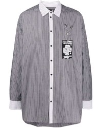 Chemise à manches longues à rayures verticales blanche et noire Raf Simons X Fred Perry