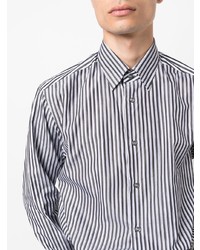 Chemise à manches longues à rayures verticales blanche et noire Brioni