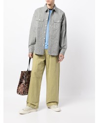 Chemise à manches longues à rayures verticales blanche et noire VISVIM