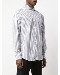 Chemise à manches longues à rayures verticales blanche et noire Brunello Cucinelli